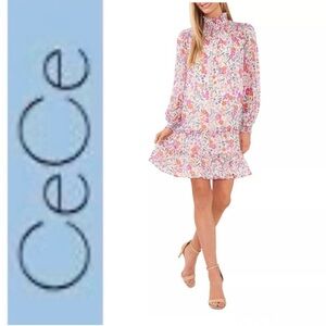 CeCe Women's Floral Print Smocked Blouson-Sleeve Shift Dress